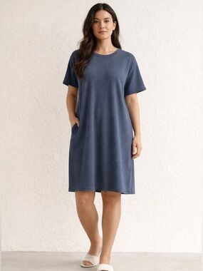Cozy Earth Bamboo Waffle Knit T-Shirt Dress Blue XL